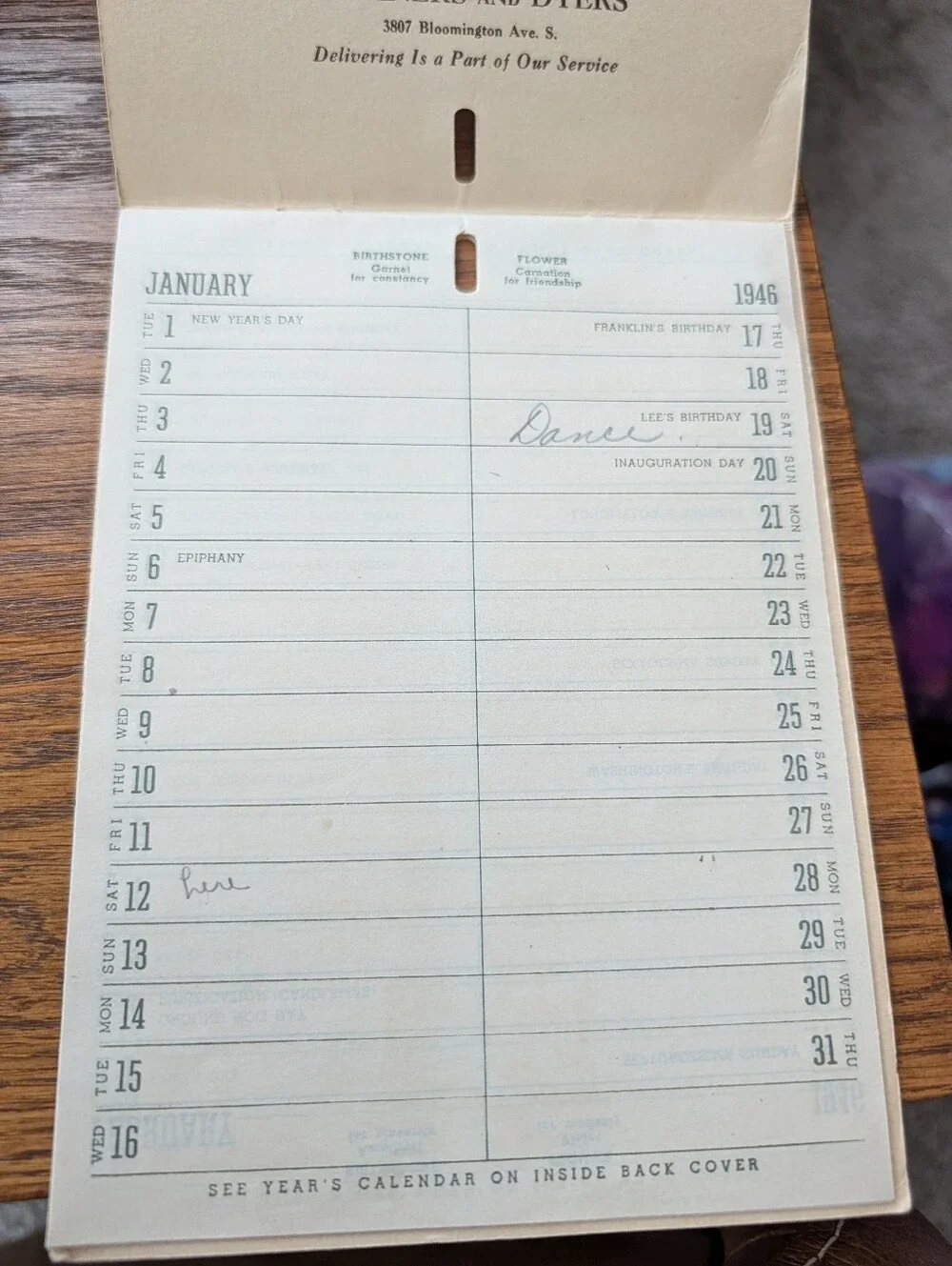 Vintage 1946 Calendar
